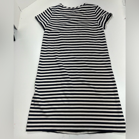 Kate Spade Mini Dress Ruffle Rosette Front Stripe Navy Blue Size Medium - Picture 3 of 12